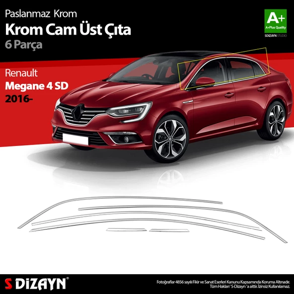 S-Dizayn Renault Megane 4 SD Krom Cam Üst Çıtası 6 Prç. 2016-2020