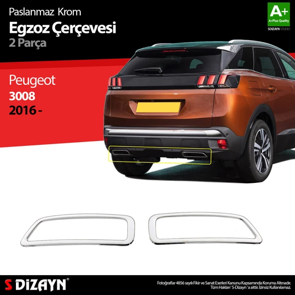 S-Dizayn Peugeot 3008 Krom Egzoz Çıkışı 2 Prç. 2016-2023