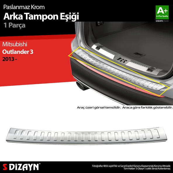 S-Dizayn Mitsubishi Outlander 3 Krom Arka Tampon Eşiği 2013-2019 - 1