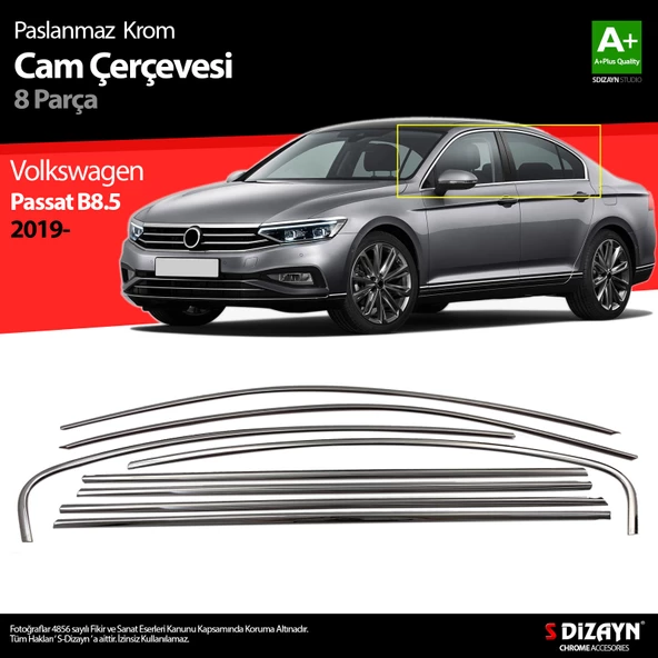 S-Dizayn VW Passat B8.5 Krom Cam Çerçeve 8 Parça 2019-2023