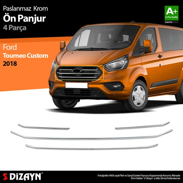 S-Dizayn Ford Tourneo Custom Krom Ön Panjur 4 Prç 2018-2023