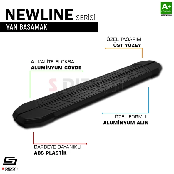 S-Dizayn VW Transporter T6 Kısa Şase NewLine Siyah Yan Basamak 213 Cm 2015-2019 A+ Kalite - 7