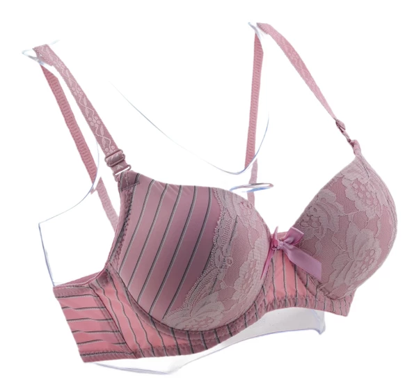 ZEITGEIST Balenli Dolgulu Push Up B Cup Destekli Dantelli Pembe Çizgi Desenli Sütyen No:43 - 2