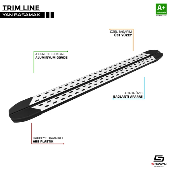 S-Dizayn VW Transporter T6 Uzun Şase TrimLine Gri Yan Basamak 255 Cm 2015-2019 A+ Kalite