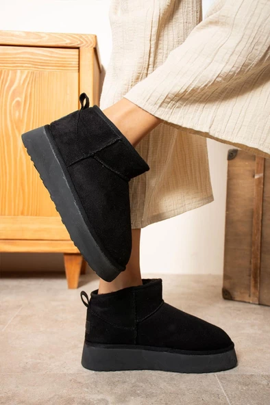 KÜRKLÜ PLATFORM TABAN KADIN BOT SİYAH