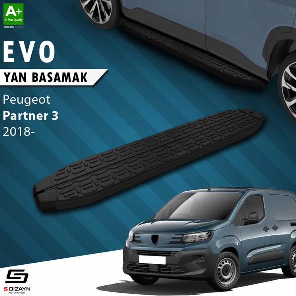 S-Dizayn Peugeot Partner 3 Uzun Şase Evo Siyah Yan Basamak 213 Cm 2018 Üzeri A+ Kalite
