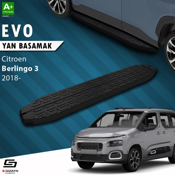 S-Dizayn Citroen Berlingo 3 Uzun Şase Evo Siyah Yan Basamak 213 Cm 2018 Üzeri A+ Kalite