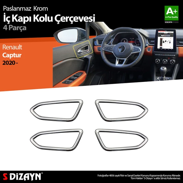 S-Dizayn Renault Captur 2 Krom İç Kapı Kolu Çerçevesi 4 Prç. 2020 Üzeri - Resim 3