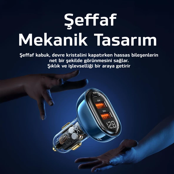 Usams US-CC158 125W (Type-C+USB) Üç Bağlantı Noktalı Hızlı Araç Şarj Soketi-Siyah - 3