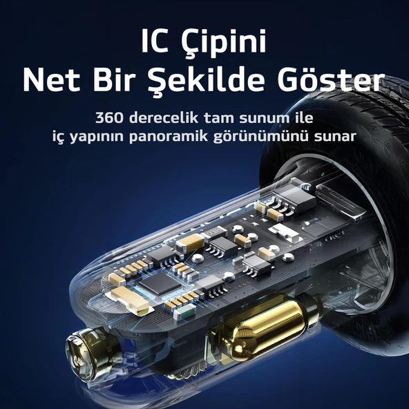 Usams US-CC158 125W (Type-C+USB) Üç Bağlantı Noktalı Hızlı Araç Şarj Soketi-Siyah - 5