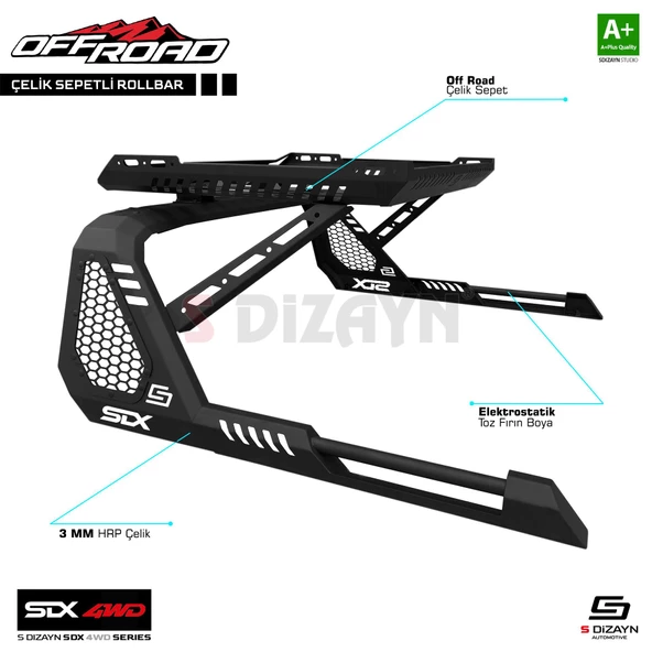 S-Dizayn SDX 4WD Off Road Ford Ranger 3 Sepetli Çelik Roll Bar V1 2012-2022