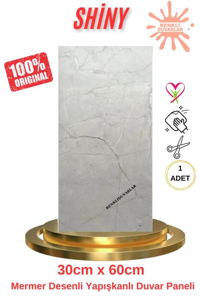 Renkli Duvarlar BS1725 Kendinden Yapışkanlı 1Adet 30x60cm Mermer Desenli Esnek Karavan Banyo Wc Duvar Kaplama Paneli ürün görseli