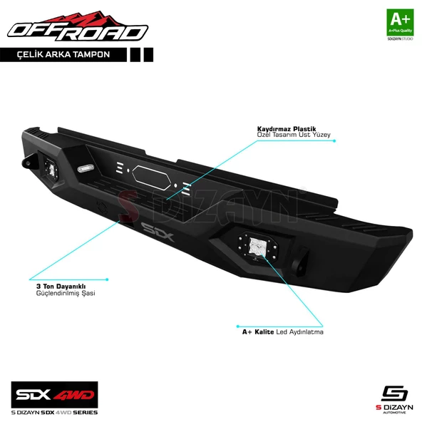 S-Dizayn SDX 4WD Off Road Fiat Fullback Çelik Arka Tampon V1 Ledli 2016-2019