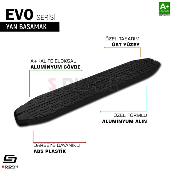 S-Dizayn VW Transporter T5 Uzun Şase Evo Siyah Yan Basamak 253 Cm 2003-2015 A+ Kalite - 7