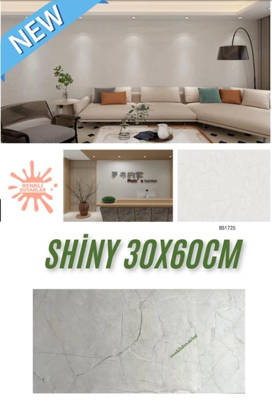 Renkli Duvarlar BS1725 Kendinden Yapışkanlı 1Adet 30x60cm Mermer Desenli Esnek Karavan Banyo Wc Duvar Kaplama Paneli - Resim 3