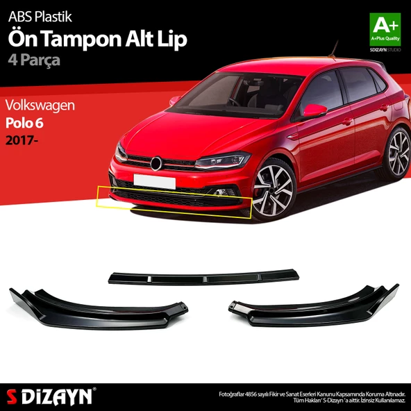S-Dizayn VW Polo 6 ABS Plastik Ön Tampon Alt Lip 3 Prç. 2017-2021 A+Kalite - 1