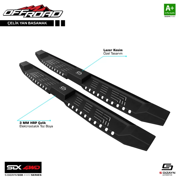 S-Dizayn SDX 4WD Off Road Isuzu D-Max 3 Çelik Yan Basamak 205 Cm V2 2019 Üzeri A+ Kalite