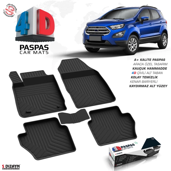 S-Dizayn Ford EcoSport 4D Havuzlu Paspas 2018-2022 A+Kalite