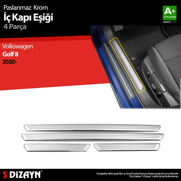 S-Dizayn VW Golf 8 HB Krom İç Kapı Eşiği 4 Prç. 2020-2024 - 1
