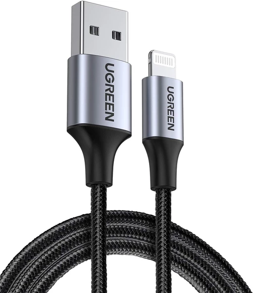 Mfi Lisanslı USB-A & Lightning Örgülü Data ve Şarj Kablosu, 2 Metre, Siyah, ‎60158