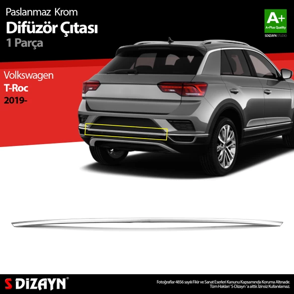 S-Dizayn VW T-Roc Krom Difüzör Çıtası Orta Parça 2019-2021