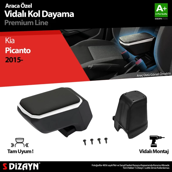 S-Dizayn Kia Picanto Kol Dayama Kolçak ABS Vidalı Gri 2015-2017 A+Kalite