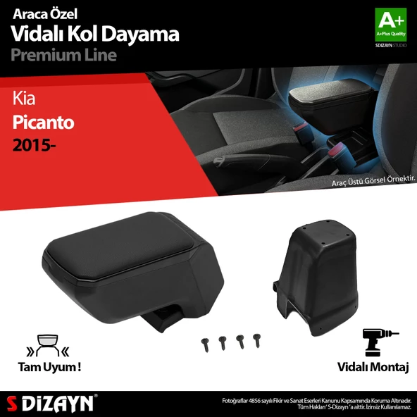 S-Dizayn Kia Picanto Kol Dayama Kolçak ABS Vidalı Siyah 2015-2017 A+Kalite