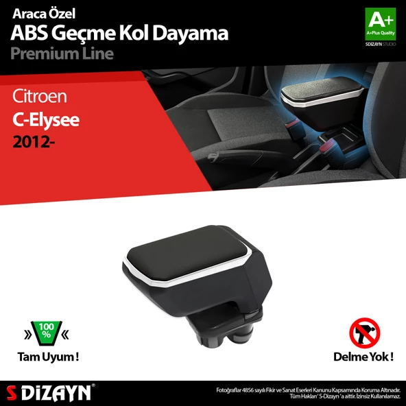 S-Dizayn Citroen C-Elysee Kol Dayama Kolçak Geçmeli ABS Gri 2012-2017 A+Kalite