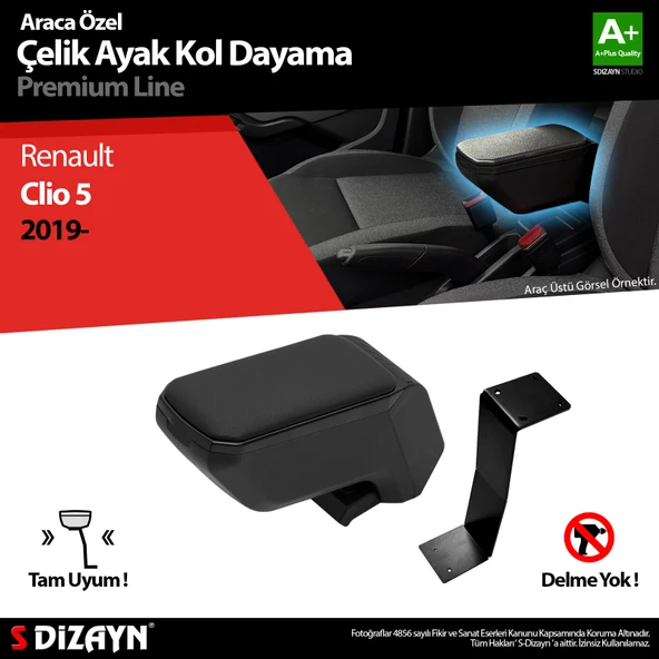 S-Dizayn Renault Clio 5 Kol Dayama Kolçak Çelik Ayaklı ABS Siyah 2019 Üzeri A+Kalite ürün görseli 1