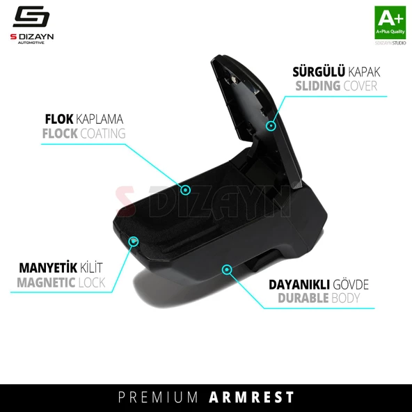 S-Dizayn Dacia Sandero Kol Dayama Kolçak Çelik Ayaklı ABS Siyah 2020 Üzeri A+Kalite - Resim 4