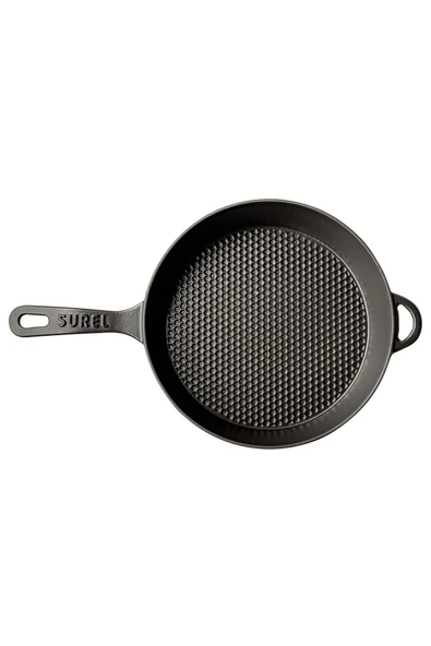 SÜREL Siyah Yuvarlak Cam Kapaklı Döküm Tava 28 Cm - 2