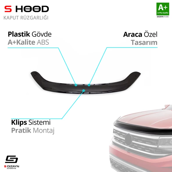 S-Dizayn VW Caddy ABS Plastik Kaput Rüzgarlığı 2015-2020 A+Kalite