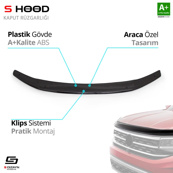 S-Dizayn Honda Civic ABS Plastik Kaput Rüzgarlığı 2012-2016 A+Kalite