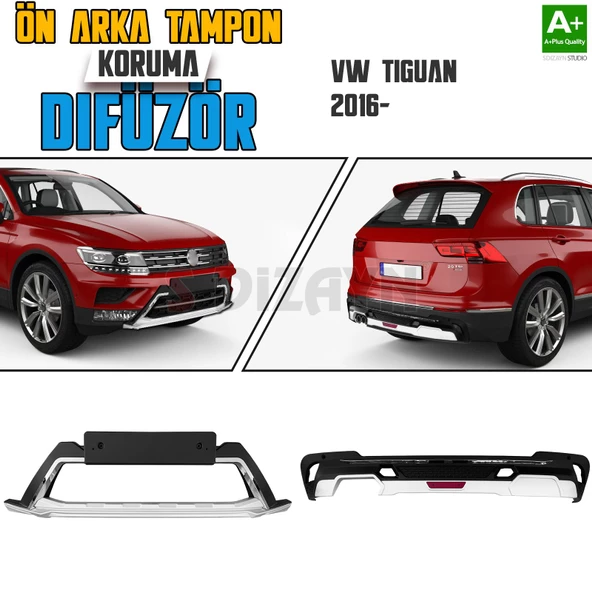 S-Dizayn Tiguan 2 Ön ve Arka Tampon Koruma Difüzör Seti 2016-2024 A+ Kalite