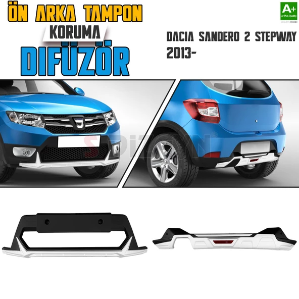 S-Dizayn Dacia Sandero 2 Stepway Ön ve Arka Tampon Koruma Difüzör Seti 2013 Üzeri A+ Kalite