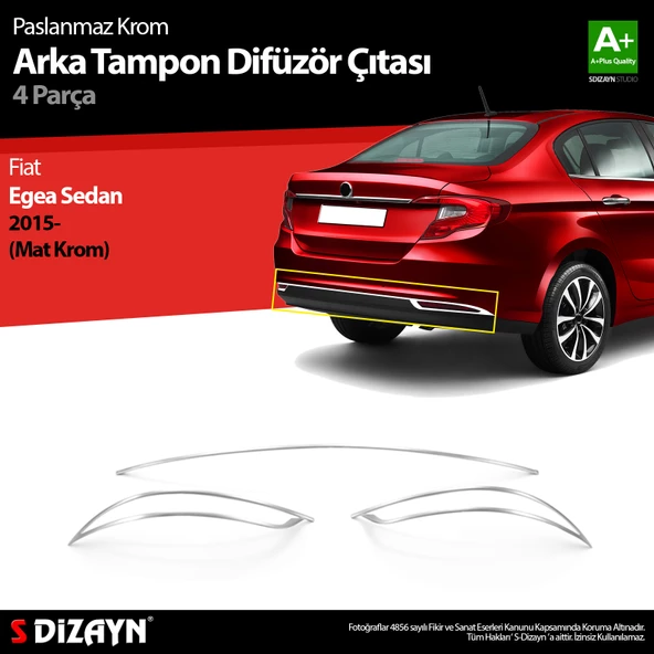 S-Dizayn Fiat Egea SD Krom Arka Tampon Difüzör Çıtası 3 Prç. 2015-2020 (Mat Krom)