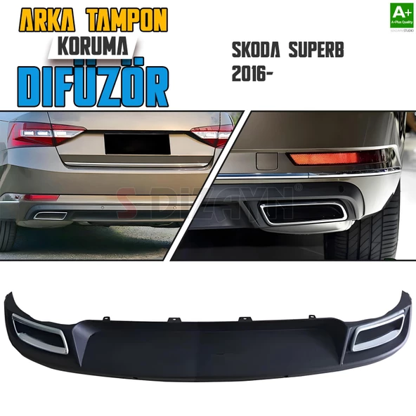 S-Dizayn Skoda SuperB Arka Tampon Koruma Difüzör Egzozlu OEM Stil 2016-2023 A+ Kalite