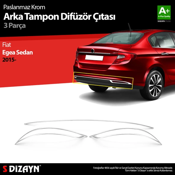 S-Dizayn Fiat Egea SD Krom Arka Tampon Difüzör Çıtası 3 Prç. 2015-2020