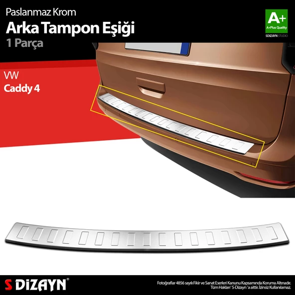 S-Dizayn VW Caddy 4 Krom Arka Tampon Eşiği 2021 Üzeri ürün görseli