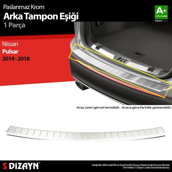 S-Dizayn Nissan Pulsar HB Krom Arka Tampon Eşiği 2014-2018