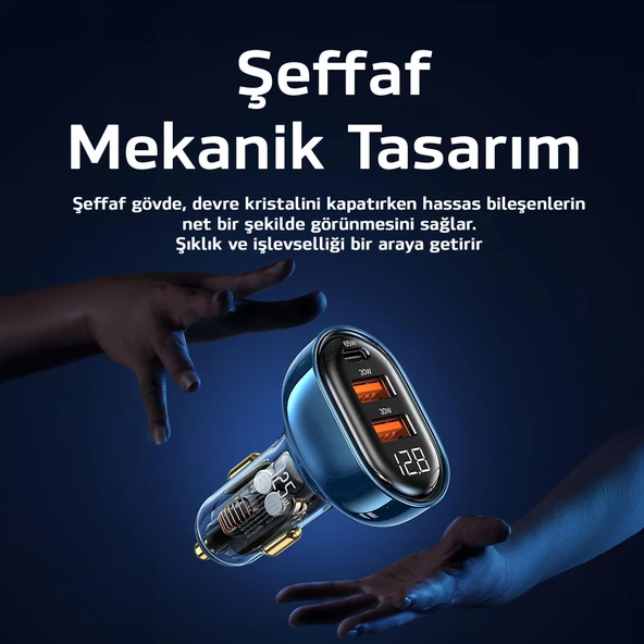 Usams US-CC159 80W (Type-C+USB) Üç Bağlantı Noktalı Hızlı Araç Şarj Soketi-Siyah - 3