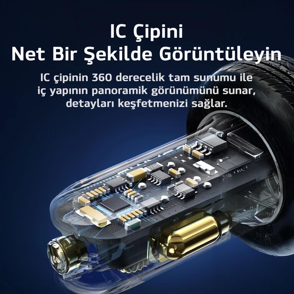 Usams US-CC159 80W (Type-C+USB) Üç Bağlantı Noktalı Hızlı Araç Şarj Soketi-Siyah - 5