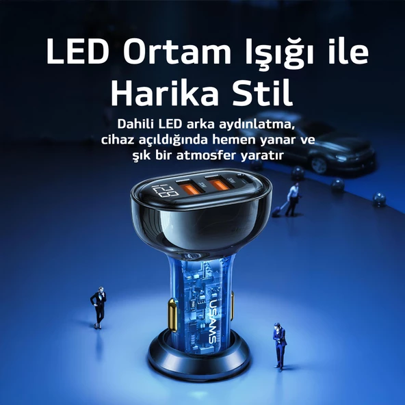 Usams US-CC159 80W (Type-C+USB) Üç Bağlantı Noktalı Hızlı Araç Şarj Soketi-Siyah - 4