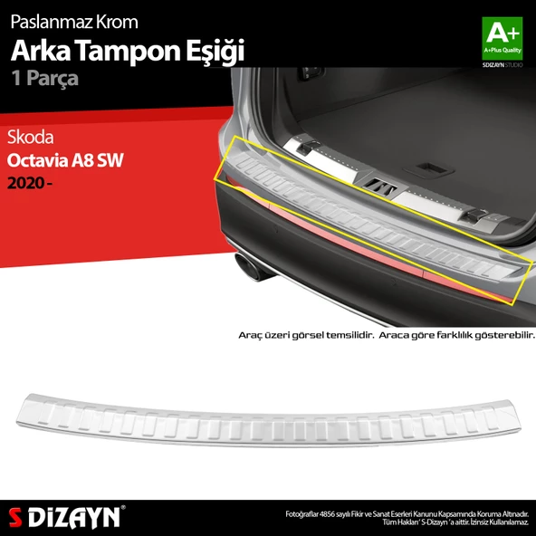 S-Dizayn Skoda Octavia 4 A8 SW Krom Arka Tampon Eşiği 2020 Üzeri