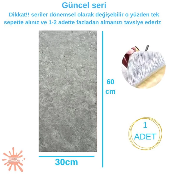 Renkli Duvarlar BS1753 Kendinden Yapışkanlı 1Adet 30x60cm Mermer Desenli Esnek Karavan Banyo Wc Duvar Kaplama Paneli - 2