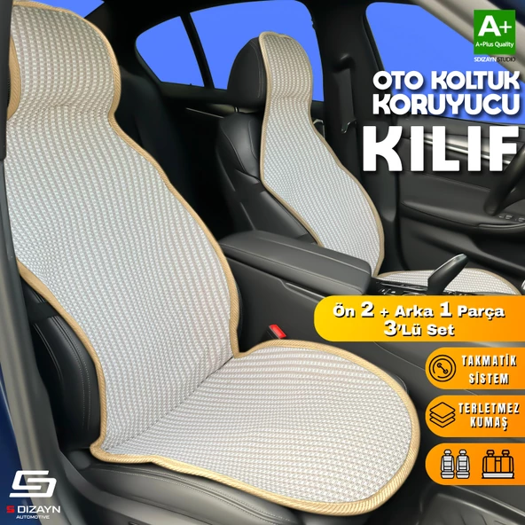 S-Dizayn Oto Koltuk Koruyucu Kılıf Krem Universal 2+1 Parça Ön Arka A+ Kalite