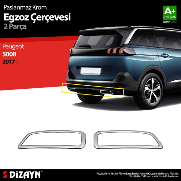 S-Dizayn Peugeot 5008 Krom Egzoz Çıkışı 2 Prç. 2017-2023