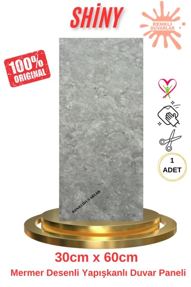 Renkli Duvarlar BS1753 Kendinden Yapışkanlı 1Adet 30x60cm Mermer Desenli Esnek Karavan Banyo Wc Duvar Kaplama Paneli - 1