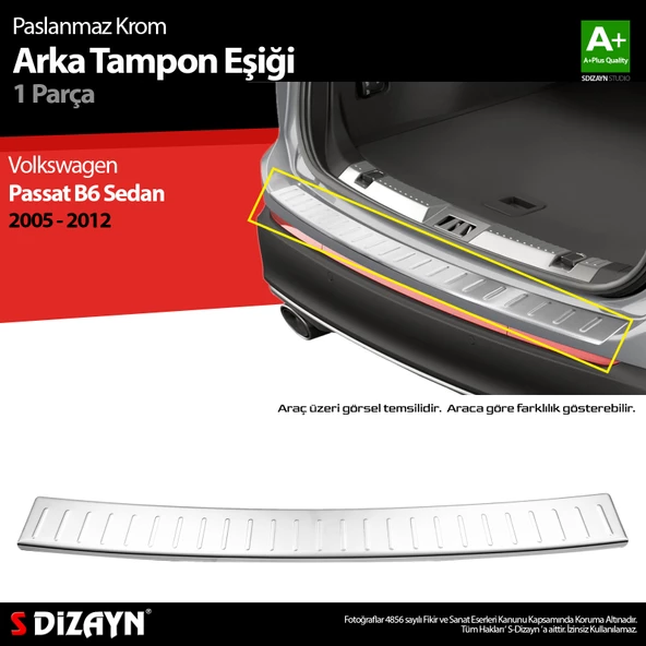 S-Dizayn VW Passat B6 Sedan Krom Arka Tampon Eşiği 2005-2012