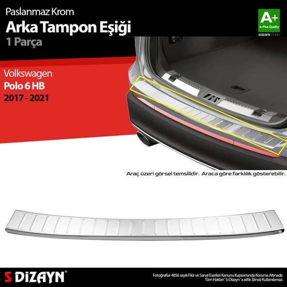 S-Dizayn VW Polo 6 HB Krom Arka Tampon Eşiği 2017-2021 ürün görseli
